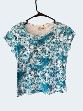 Basic Editions Turquoise Paisley Tie Dye Boho Tee Size 14/16 Short Sleeve Top